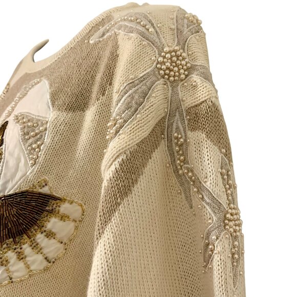 '89 IB Diffusion Embellished Beaded Seashell Sweater Womens SZ M - Hong Kong - Picture 10 of 13